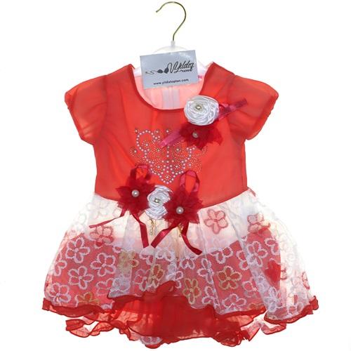 852 Kız Çocuk Etek Ucu Fırfırlı Taşlı Elbise 1-3 Yaş