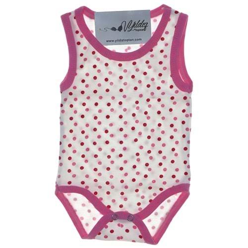 201 Bebe Puantiyeli Desenli Penye Askılı Çıtçıtlı Badi 3-6-9 Ay