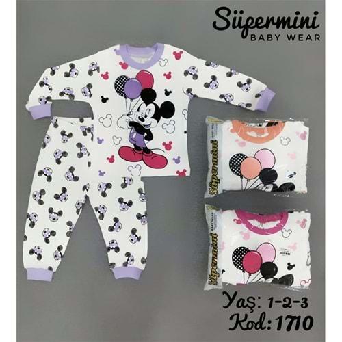 1710 Kız Mickey Mouse Baskılı Penye 2li Takım 1-3 Yaş