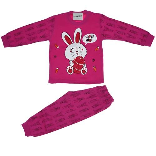 1475 Kız Tavşan Baskılı Penye 2li Takım 1-3 Yaş