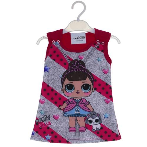 4390 Penye Lol Kedi Baskılı Kız Bebe Elbise 1-3 Yaş