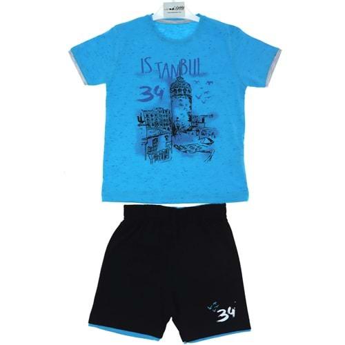 1164 İstanbul Baskılı Erkek Çocuk Şortlu 2 li Takım 1-4 Yaş