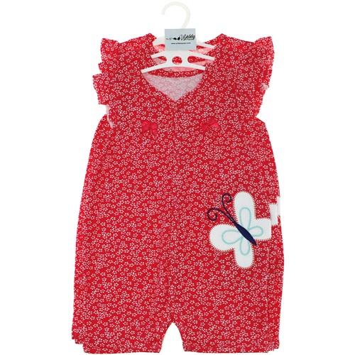 1578 Kelebek Nakışlı Kız Bebe Kısa Kollu Tulum 3-9 Ay