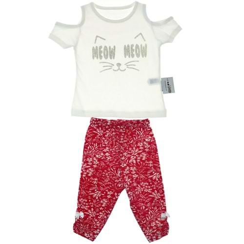 3271 Meow Meow Baskılı Kız Çocuk 2 li Taytlı Takım 2-5 Yaş