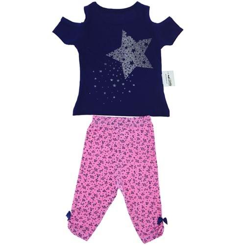 3270 Yıldız Baskılı Baskılı Kız Çocuk 2 li Taytlı Takım 2-5 Yaş