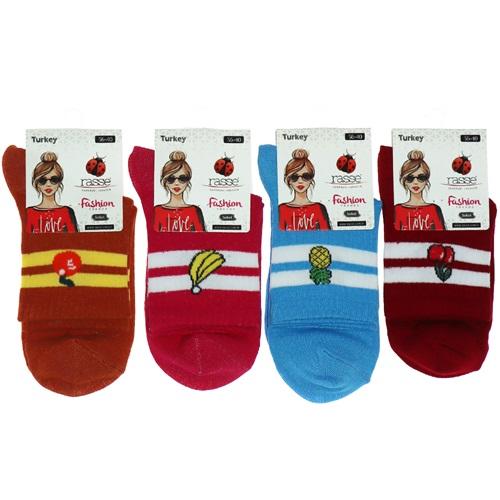 Rasse Bayan Penye Meyve Desenli Likralı Soket Çorap