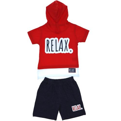 21-611 Relax Baskı Kapşonlu Kesik Cep Erkek Çocuk Takım 3-6 Yaş
