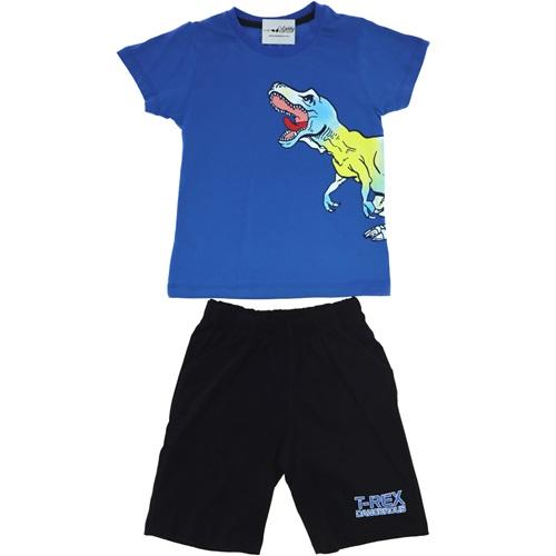 21-607 Dinozor Ön Arka Baskılı Kesik Cep Erkek Çocuk Takım 3-6 Yaş