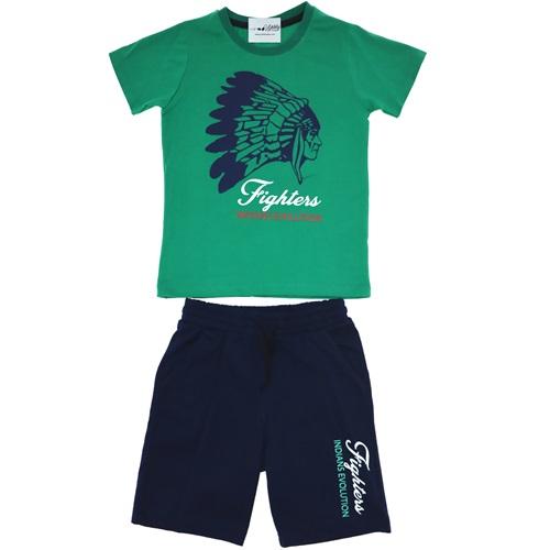 21-614 Kızıldereli Kabartma Baskı Kesik Cep Erkek Çocuk Takım 3-6 Yaş