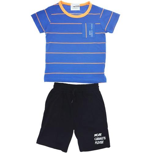 21-574 Çizgili Kumaş Cepli Kesik Cep Erkek Çocuk Takım 3-6 Yaş