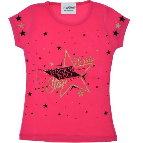 3120 Kol Nakışlı Kız Penye Tişört 5-8 Yaş