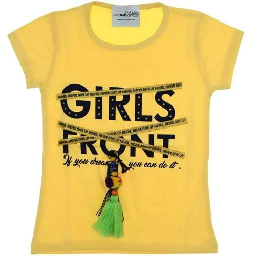 3021 Püsküllü Girls Baskılı Kız Penye Tişört 9-12 Yaş