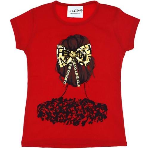 4158 Fiyonklu Saç Baskılı Kız Penye Tişört 9-12 Yaş