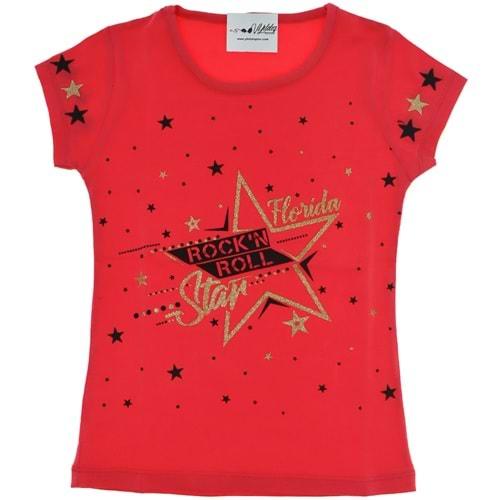 Rockn Yıldız Simli Baskılı Kız Penye Tişört 9-12 Yaş