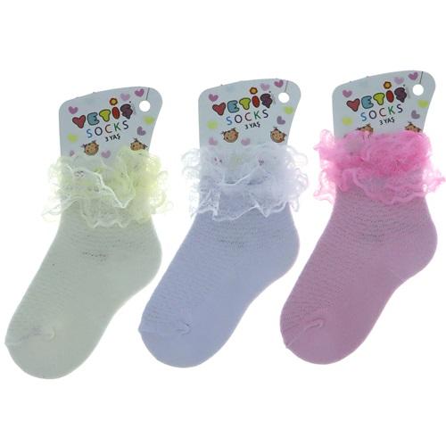 Yetiş Floş Danteli Likralı Kız Patik Çorap