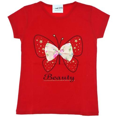 Kelebek Baskılı Kız Penye Tişört 5-8 Yaş