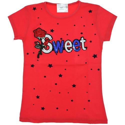 Kabartma Nakışlı Kız Penye Tişört 5-8 Yaş