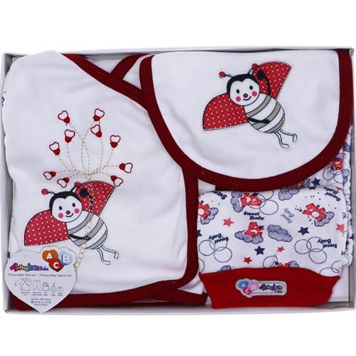 AC-0105 Arılı Nakış 5 Parça Bebe Lüx Zıbın Set 0-3 Ay