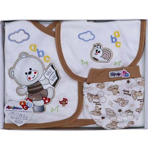 AC-0105 Kitaplı Ayıcık Nakış 5 Parça Bebe Lüx Zıbın Set 0-3 Ay