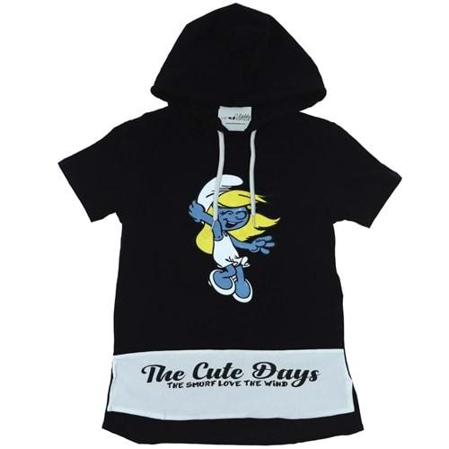 487 Şirine Baskılı Likralı Süprem Kapşonlu Kız Sweatshirt 9-12 Yaş