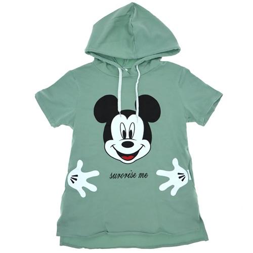 486 Mickey Mouse Baskılı Likralı Süprem Kapşonlu Kız Sweat 13-16 Yaş