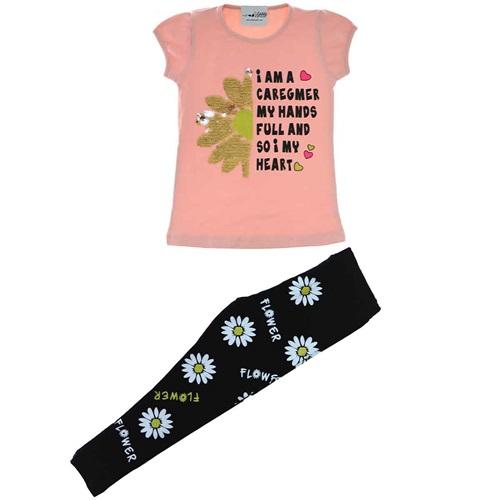 1015 Papatya Payetli Kaprili Likralı Kız 2 li Takım 1-4 Yaş