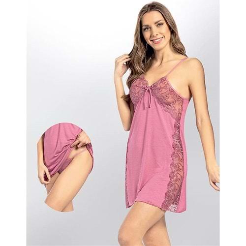 6203 Kota Bayan Likralı Penye Yanı Danteli Gecelik