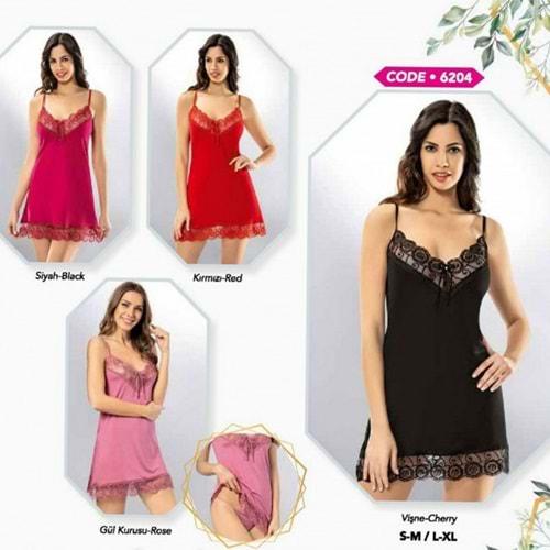 6204 Kota Bayan Likralı Penye Danteli Gecelik