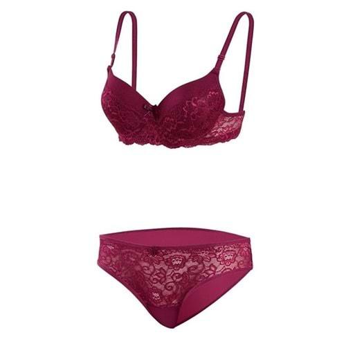 8059 Silikonlu Dolu Yarı Dantel Takım Sütyen(Destekli)