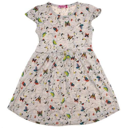 9005 Kelebek Desenli Penye Likralı Kız Çocuk Karpuz Kol Elbise 5-8 Yaş