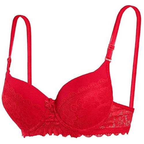 1109 Silikonlu Boş Yarı Dantel Sütyen - Kırmızı - 75-80-85-90-95