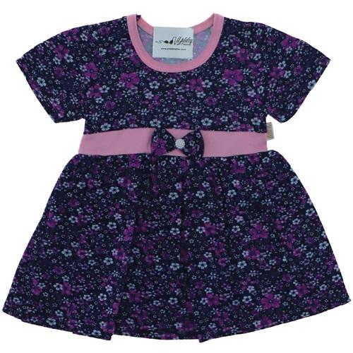 953 Penye Çiçekli Fiyonklu Kız Çocuk Elbise 1-2-3-4 Yaş