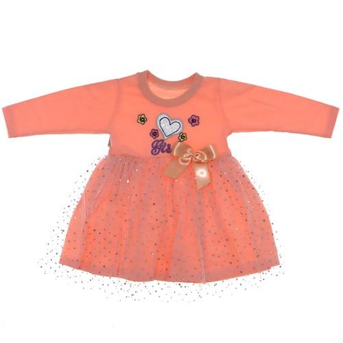 950 Penye Kalp Nakışlı Kız Çocuk Elbise 1-2-3-4 Yaş