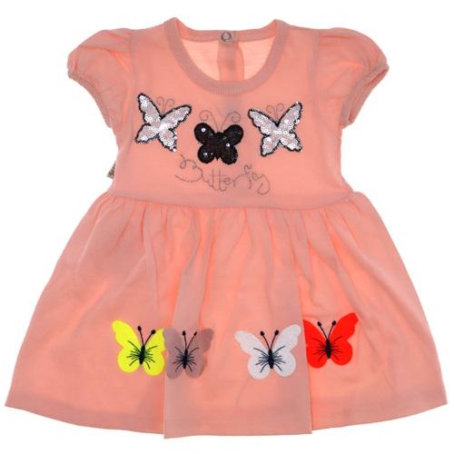 954 Kelebek Nakışlı Kız Çocuk Elbise 3-6/12-18 Ay