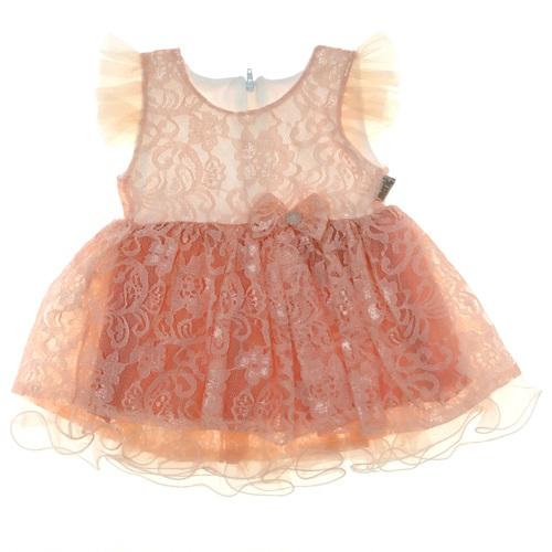 968 Dantel Fiyonklu Kız Çocuk Elbise 3-6 - 12-18 Ay