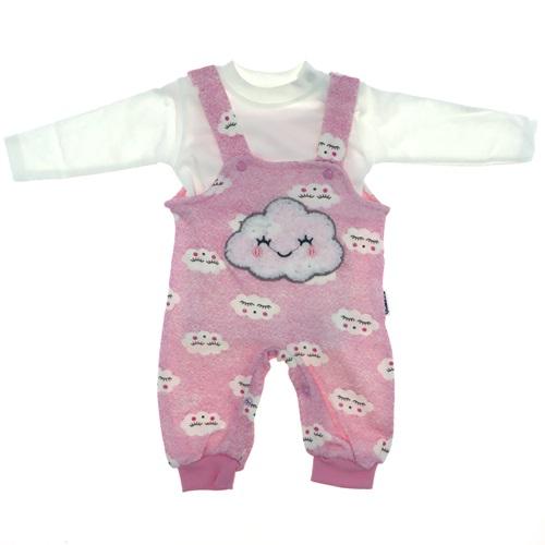 6004 Kız Süzeneli Bulutlu 2 li Penye Salopet Takım 12-18 Ay