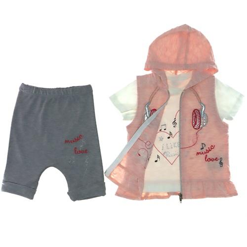 1937 Kız Music İşlemeli Yelekli 3 lü Takım 6-18 Ay