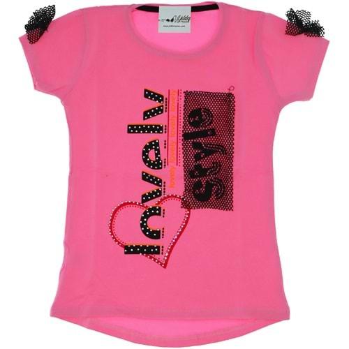 2065 Taşlı Lovely Baskılı Kız Çocuk Tişört 3-7 Yaş