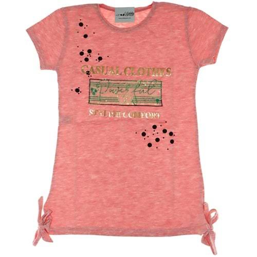 4100 Casual Baskılı Yanı Bağlı Kız Çocuk Tişört 5-8 Yaş