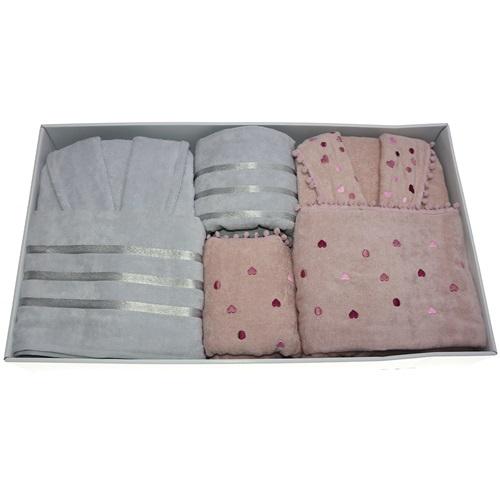 Bellina Kadife Eko Ponponlu Aile Bornoz Seti 6 Parça