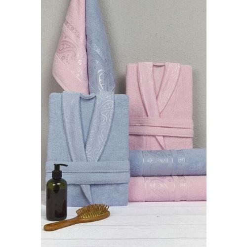 Bellina Bukle Jakarlı Şal Güpürlü Aile Bornoz Seti 6 Parça