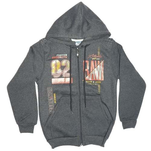 Twix 3164 82 Ram Baskı Üç İplik Fermuarlı Kapşonlu Erkek Çocuk Hırka 13-16 yaş