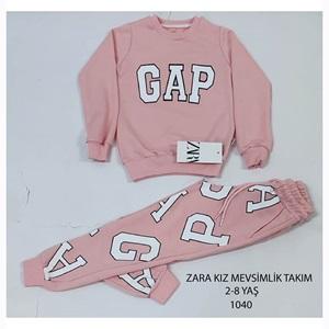 ZARA-1040 Kız Çocuk Penye Sıfır Yaka Gap Baskılı Takım 2-8 Yaş