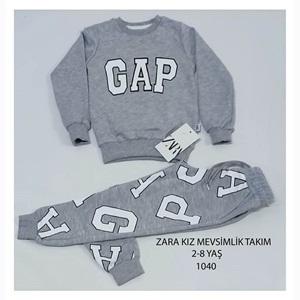 ZARA-1040 Kız Çocuk Penye Sıfır Yaka Gap Baskılı Takım 2-8 Yaş