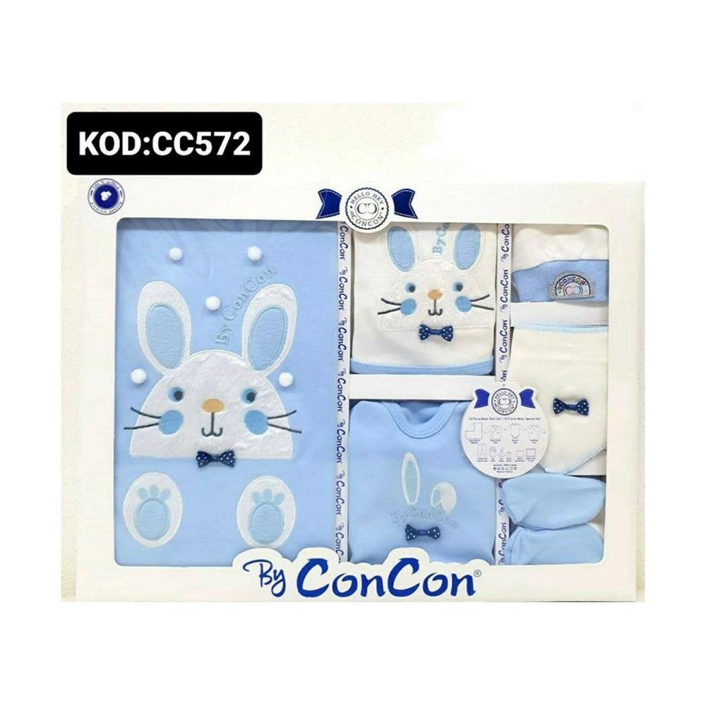 CC-572 Bebe Ponponlu Tavşan Nakışlı 10 Parça Zıbın Set 0-3 Ay