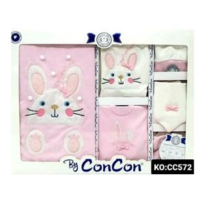 CC-572 Bebe Ponponlu Tavşan Nakışlı 10 Parça Zıbın Set 0-3 Ay