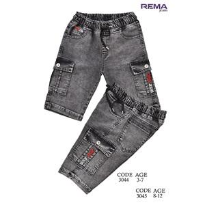 Rema 3045 Erkek Çocuk Kar Yıkama Denim Nakış Kargo Cep Kot Kapri 8-12 Yaş